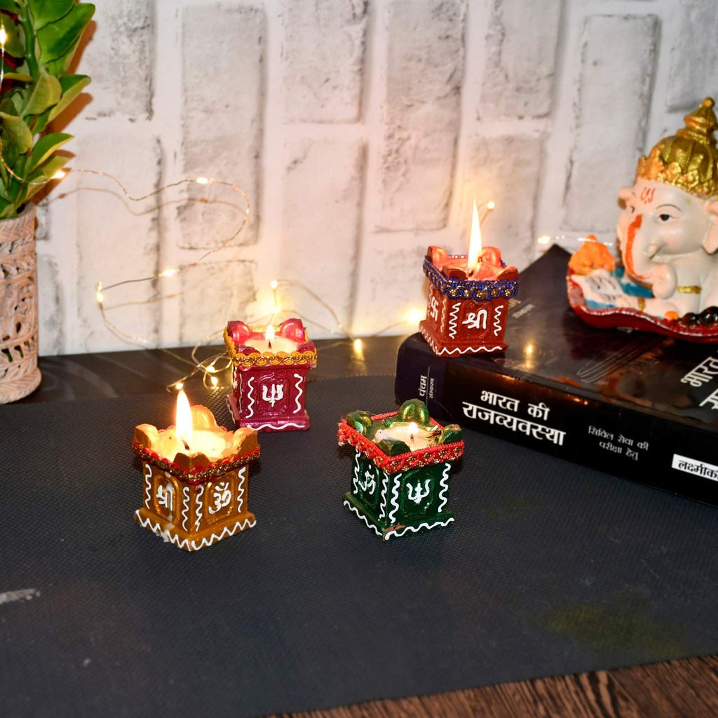 Tulsi Deepak Diya Candle - Colourful Hand Painted Diya - Set 4 Pcs - salpers.ch